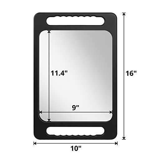 Large Rectangular Hand Mirror with Double Handle - Drop-Proof, Salon Quality, 16