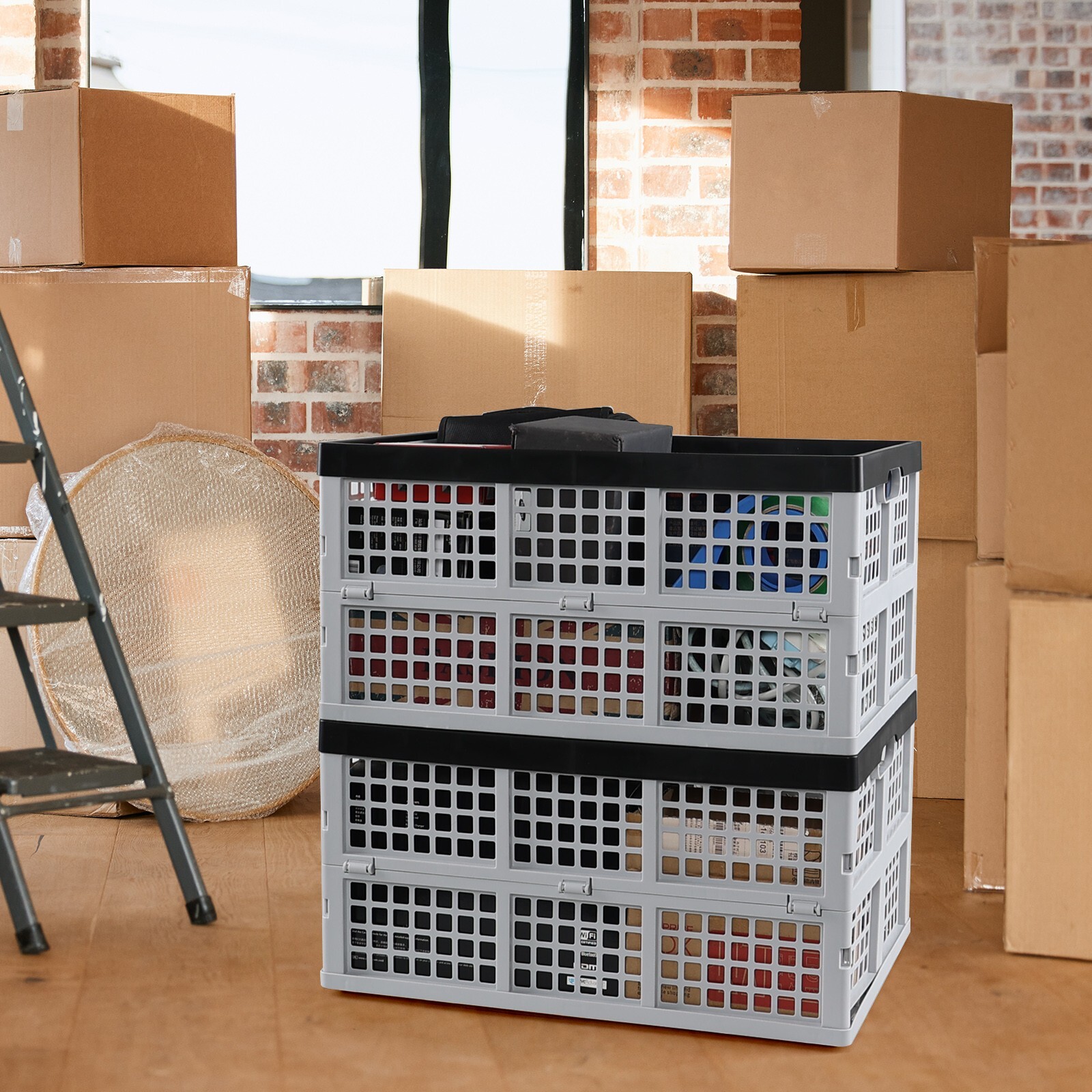 Cand 42 Liter Plastic Folding Stackable Crate, Collapsible Storage Crate, 2 Pack