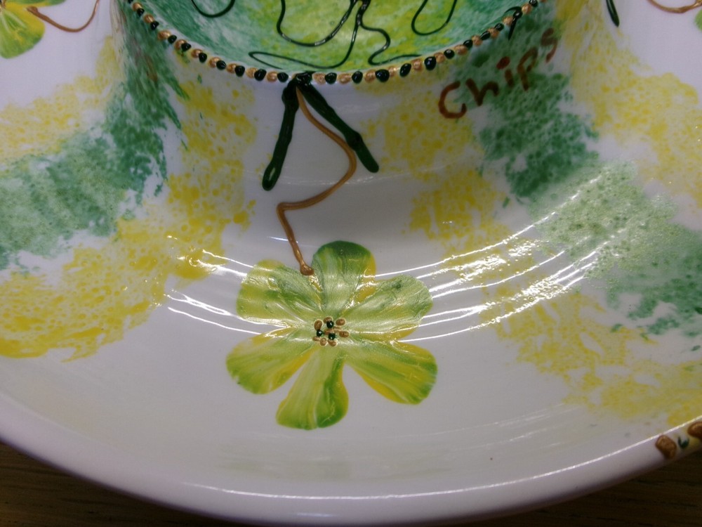 Large, Ceramic Serving Dish, by Johanna Watts 2009, Chips & Dips, signed. H2