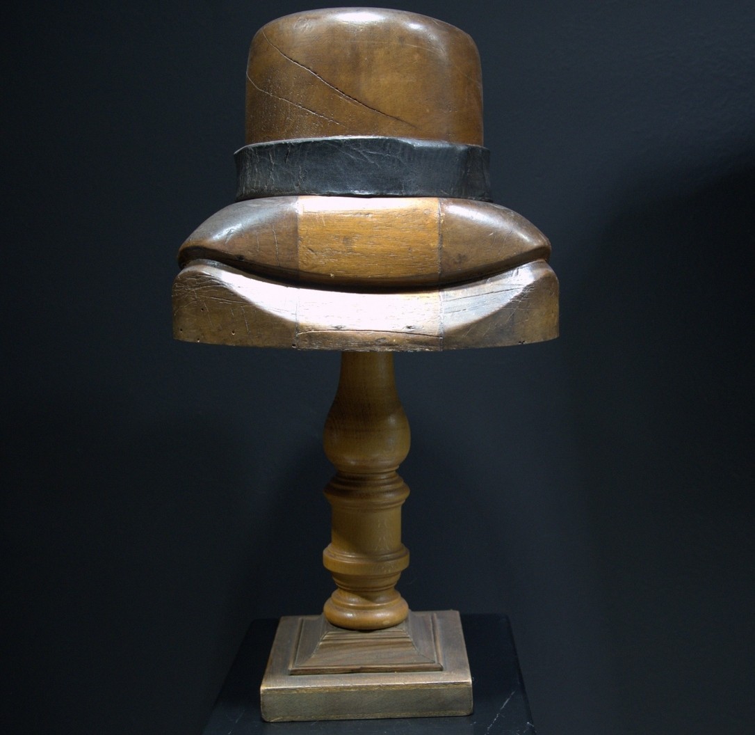 Rare Antique Wooden Hat Block Mold - Size 6 3/8 - Heavy Millinery Tool with Leat