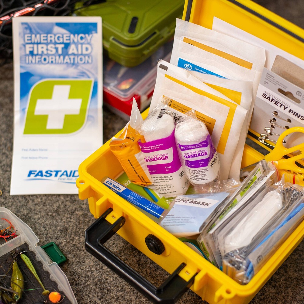 FastAid Essentials IP67 Waterproof First Aid Kit With Yellow Plastic Case