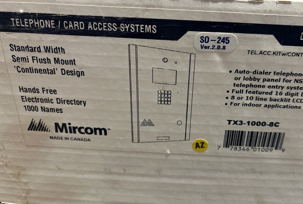 Mircom Technologies Summit TX3-1000-8C Telephone Entry Panel