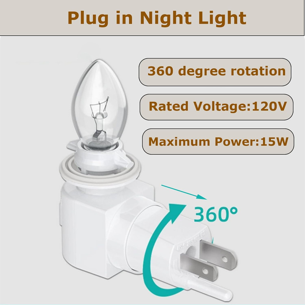 TWDRTDD Plug in Night Light, Adjustable E12 Base Socket with On/Off Switch