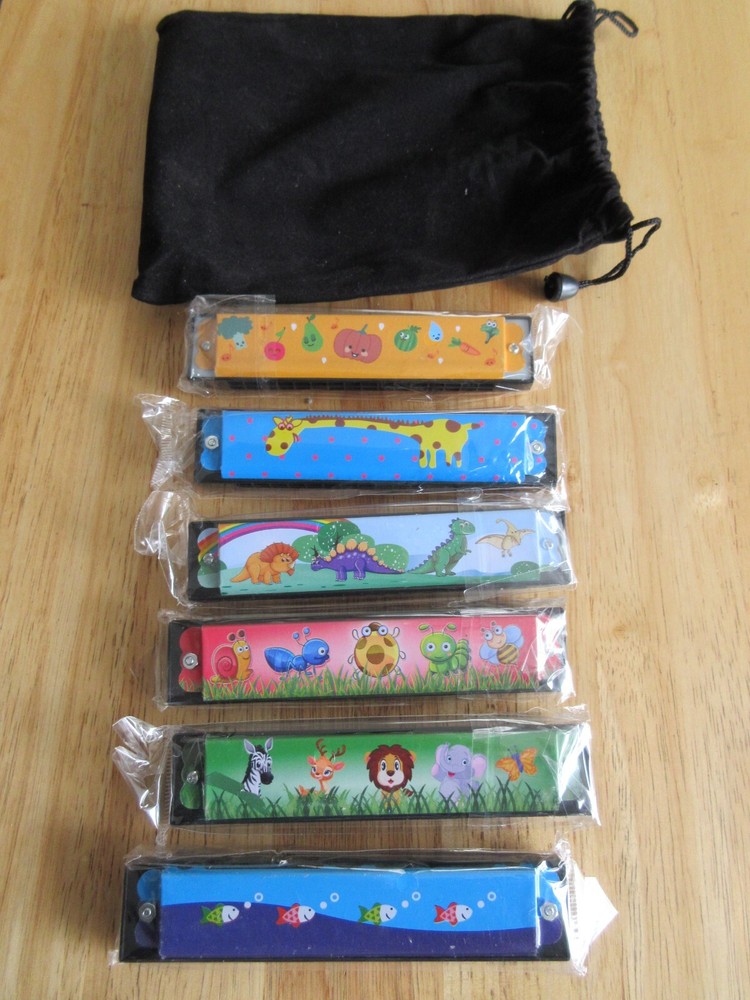 6 Styles Harmonica's  for Kids w/Pouch