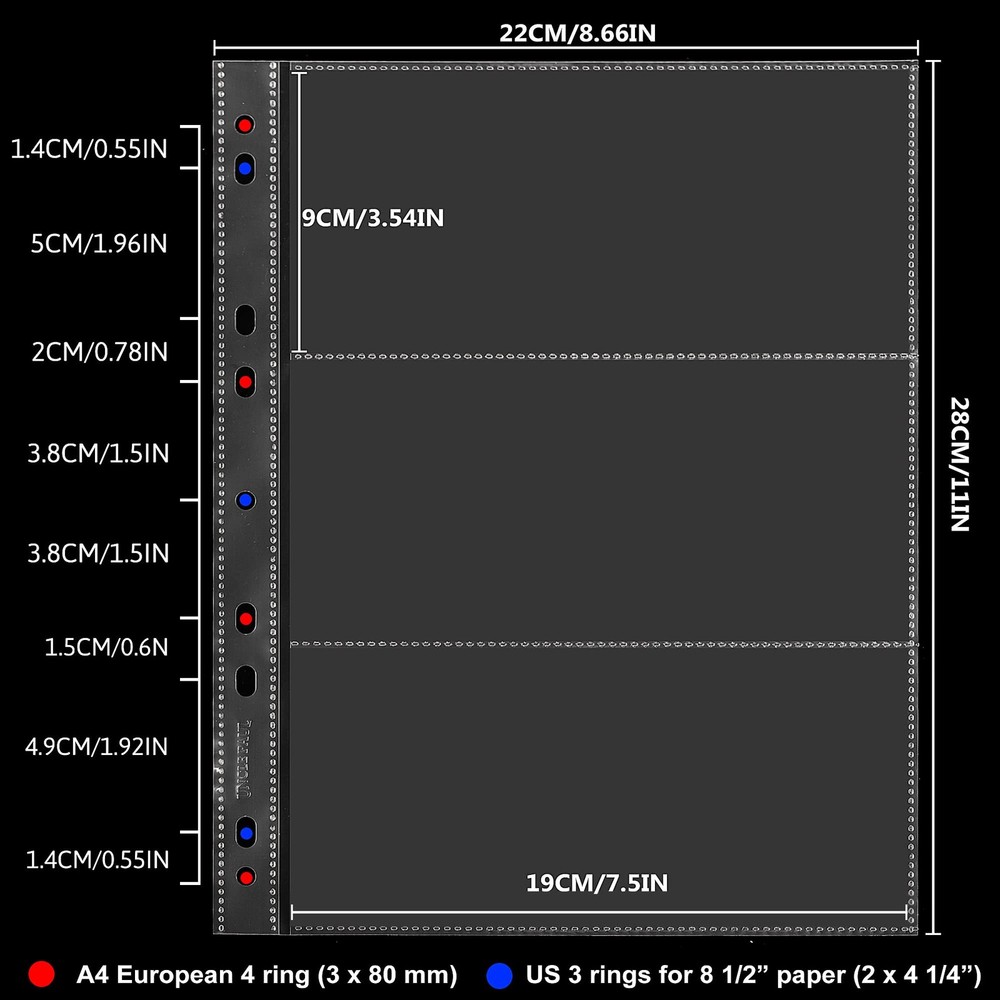 100 Sheets Currency Pages - 3 100 Sheets(3 Pockets/Sheet), Transparent