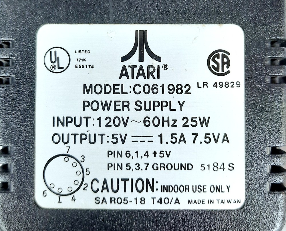 Atari Computer System 7 Pin Power Supply Adapter CO61982 Tested & Working