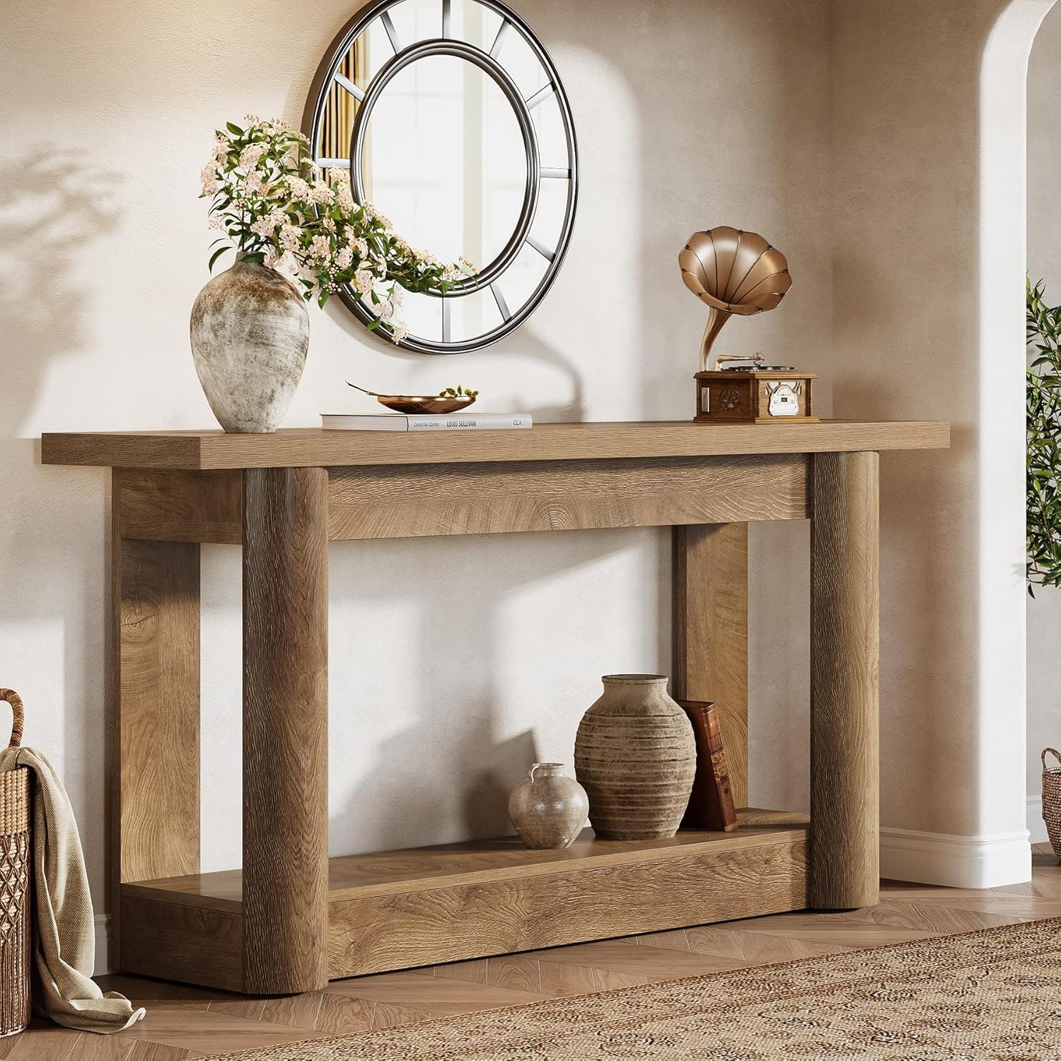 63'' Farmhouse Console Table Narrow Entryway Sofa Table with Storage for Hallway