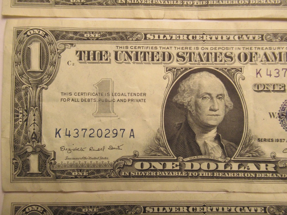 FOUR Consecutive 1957 A $1 Silver Certificates, UNC