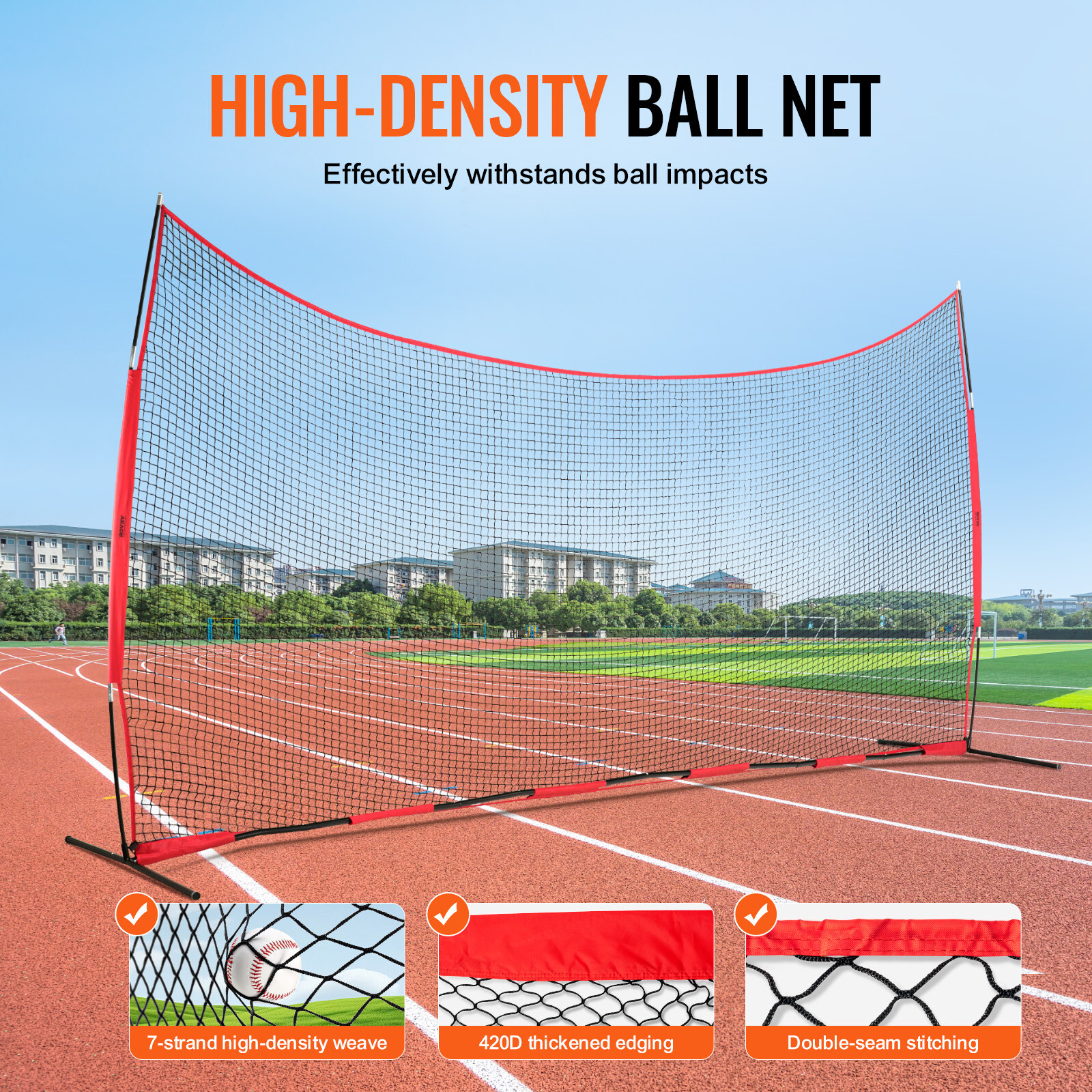 VEVOR Barricade Backstop Net Ball Sports Barrier Softball Practice Net 20x10ft