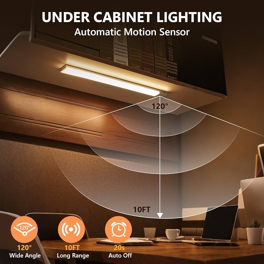 5-Pack LED Under Cabinet Lights, Rechargeable Motion Sensor, 3 Color Dimmable