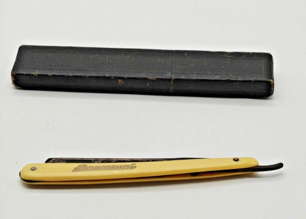 Vintage Paramount Yellow Straight Razor with Case