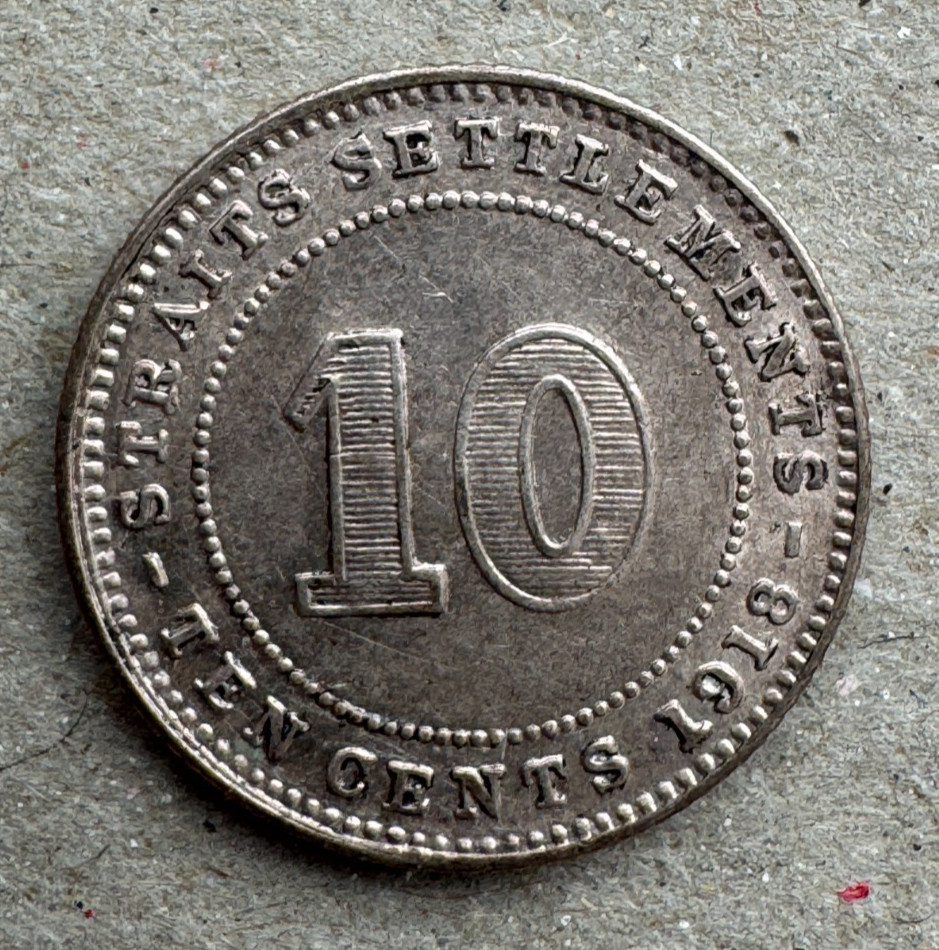 Straits Settlements, 10 Cents, 1918, KM#29a, Uncirculated