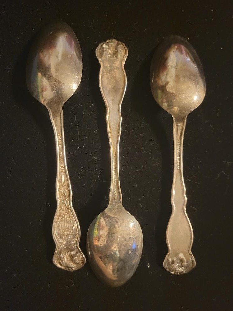 Three Vintage Rogers Silver Plate State Spoons – Ohio, Illinois, Massachusetts