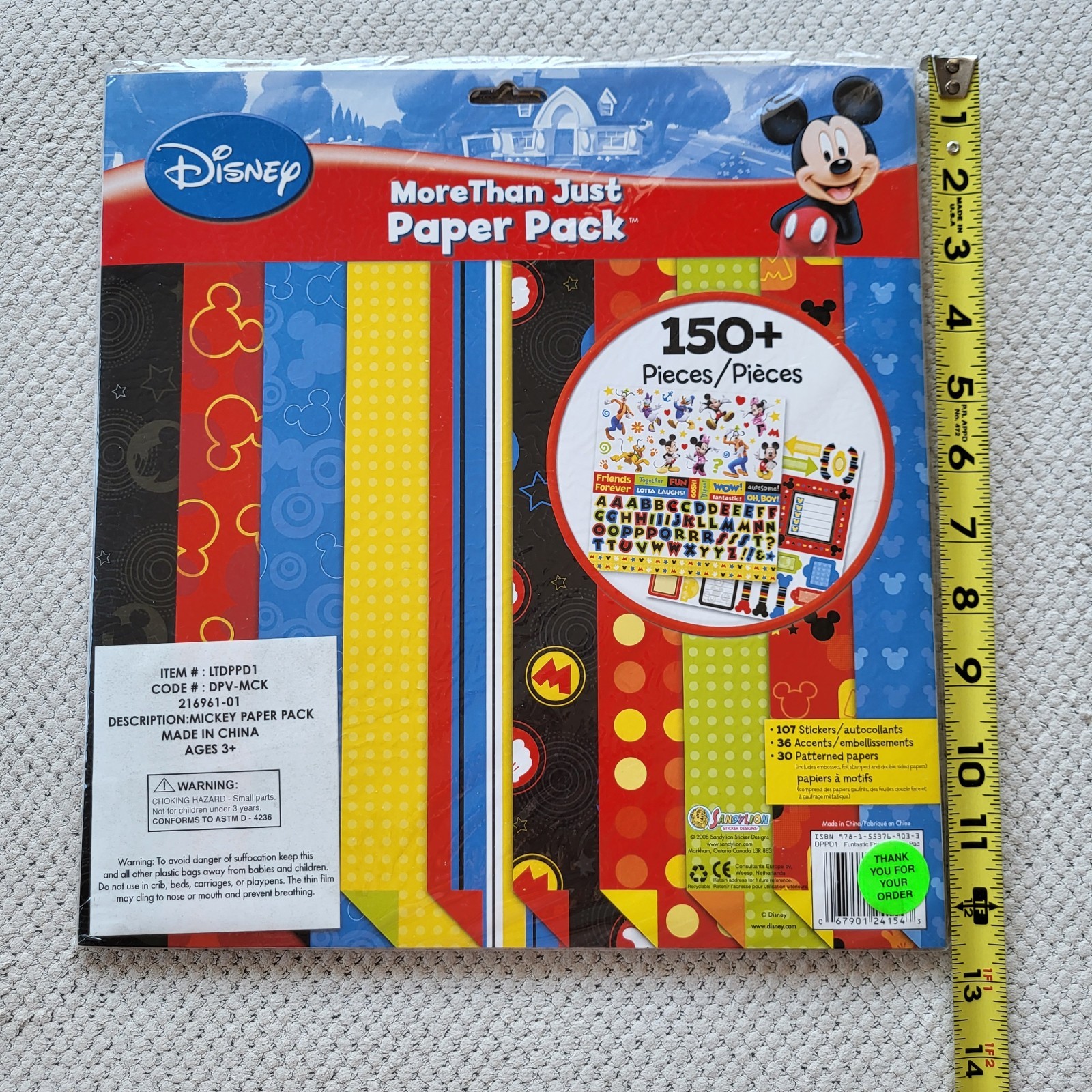 Disney Mickey Mouse Paper Pack 150+ Piece Sandylion Stickers Scrapbook Pattern
