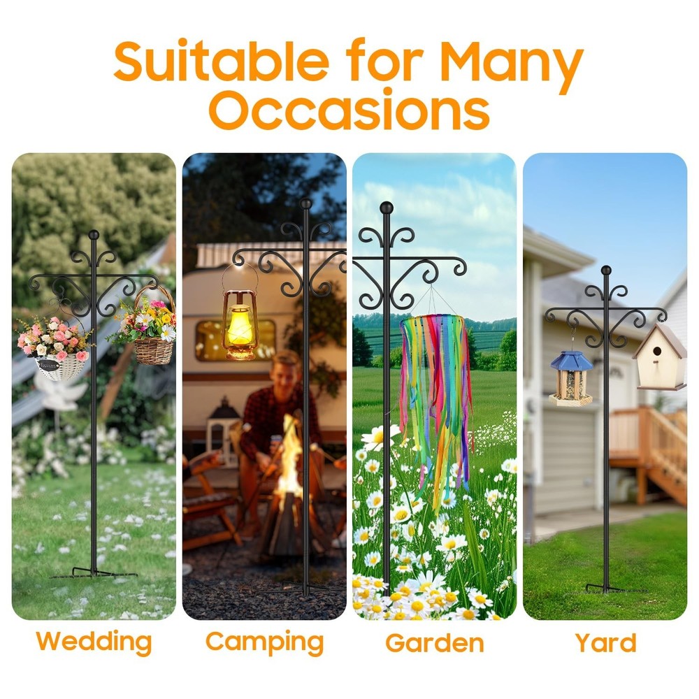 Bird Feeder Pole for Outdoors,108 Inch Adjustable Tall Shepherds Hooks, Doubl...