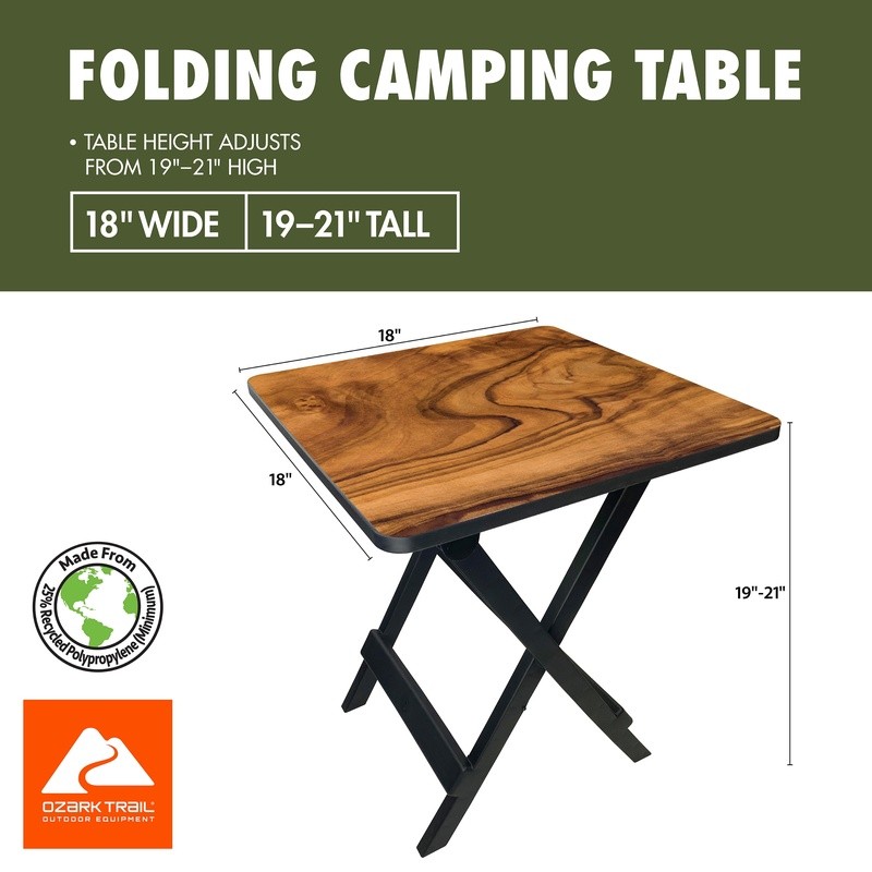 Compact 19in Folding Plastic Side Table Adjustable Height Indoor Outdoor Use