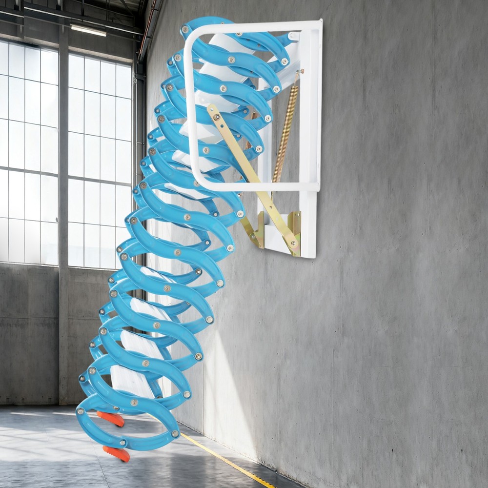 Wall-mounted Retractable Stairs For Attic Blue 12 Steps Pulldown Attic Stairs