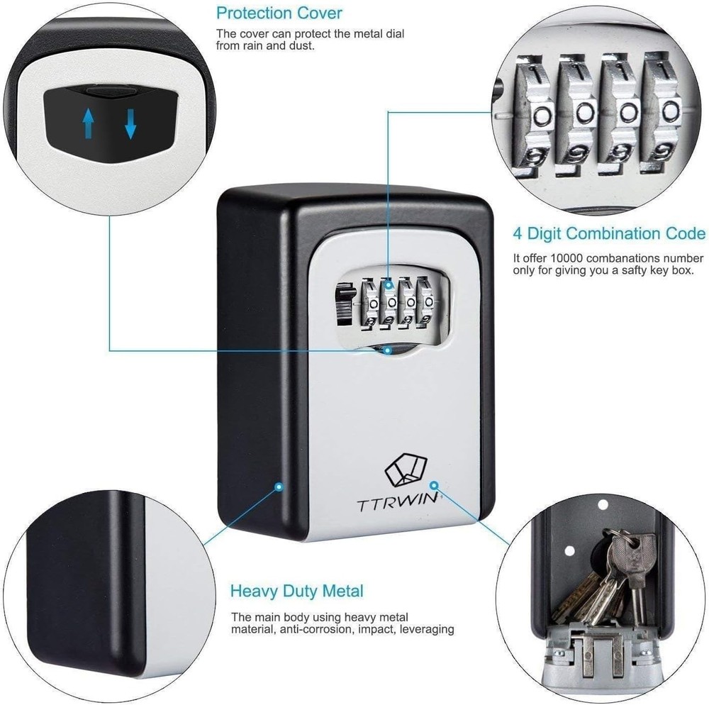 Large Capacity 2 Pack Key Lock Box - Resettable 4-Digit Safe for Home & Office