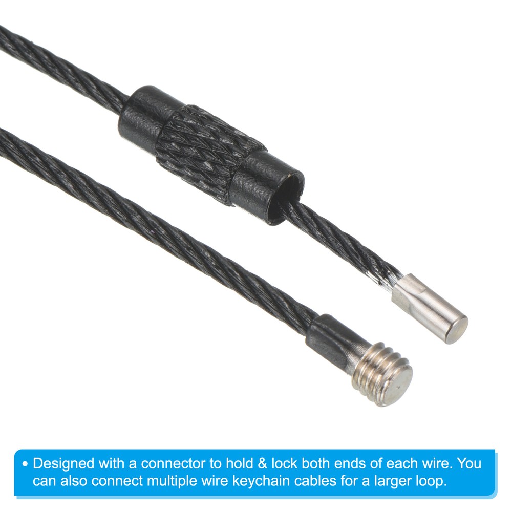 6 Inch Wire Keychain Cable, 5 Pack Titanium Steel Key Ring Loop, Black
