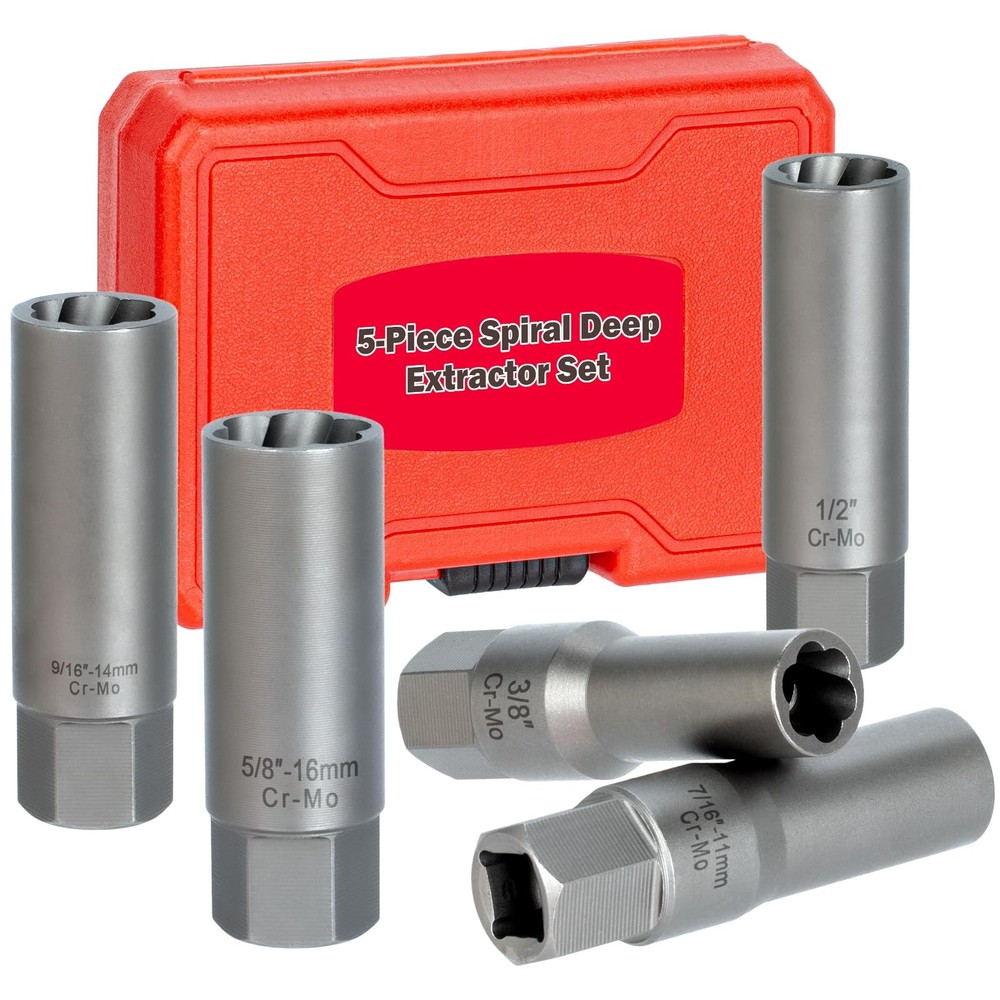 5PCS Deep Bolt Extractor Kit, Easy Out Spark Plug Socket Set, Ez...