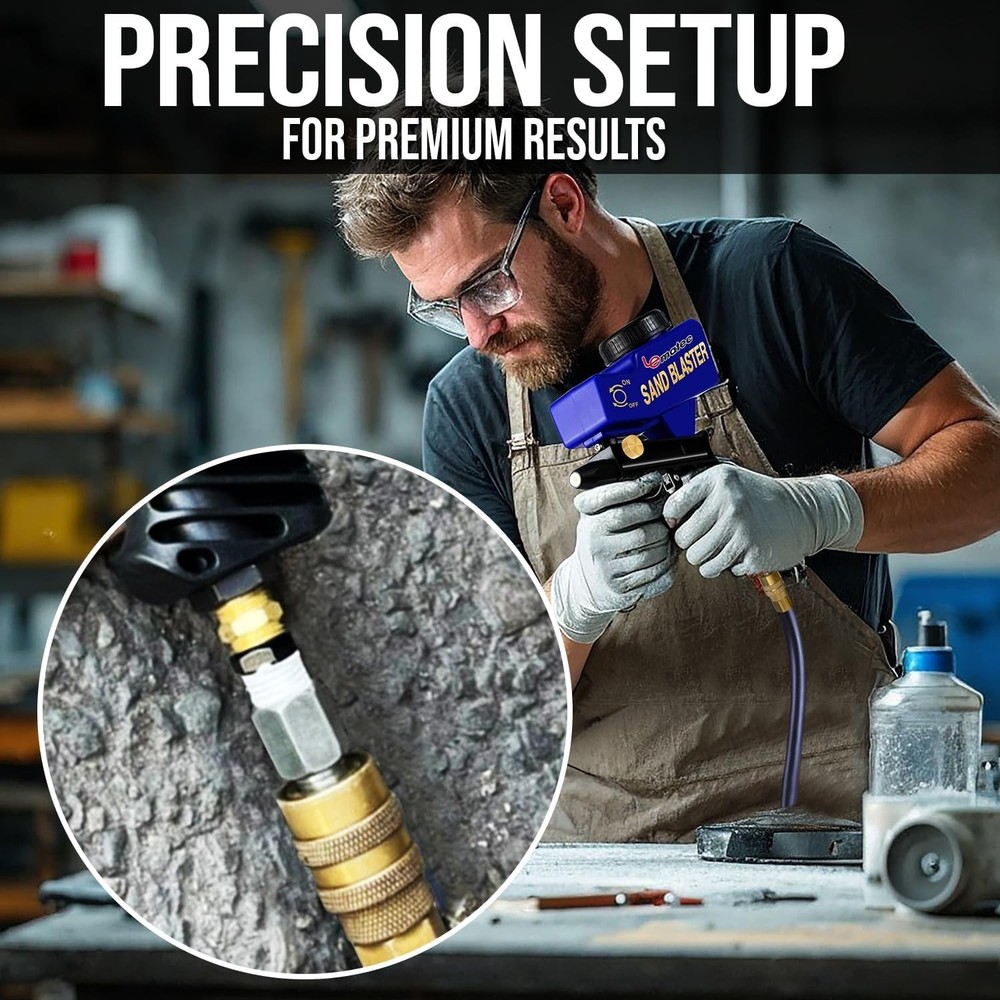 Gravity Feed Sandblaster Gun Kit for Light-Duty DIY Projects Surface Finishing