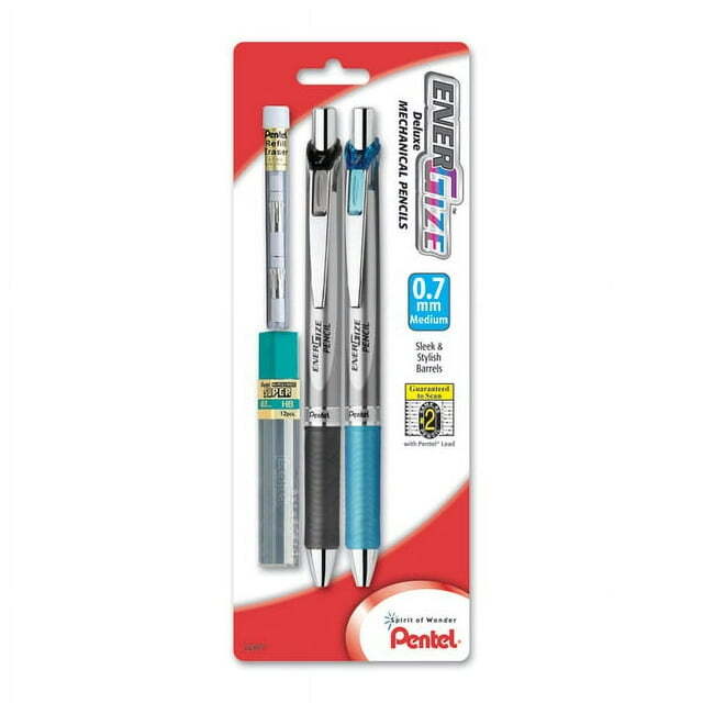 Pentel EnerGize Automatic Pencil with Lead and Erasers, 0.7mm, Assorted, 2 Pack