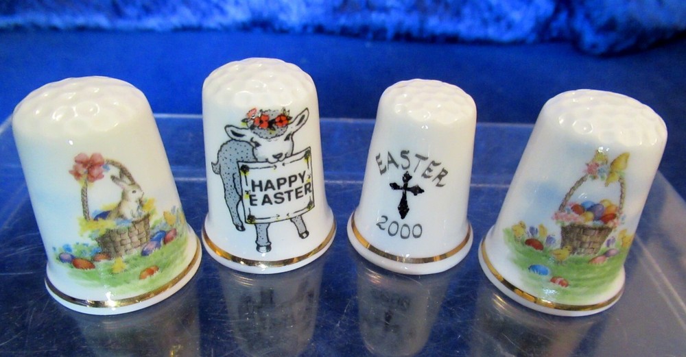7 x Bone China Thimbles Celebrating Easter Chicks Bunny Rabbits