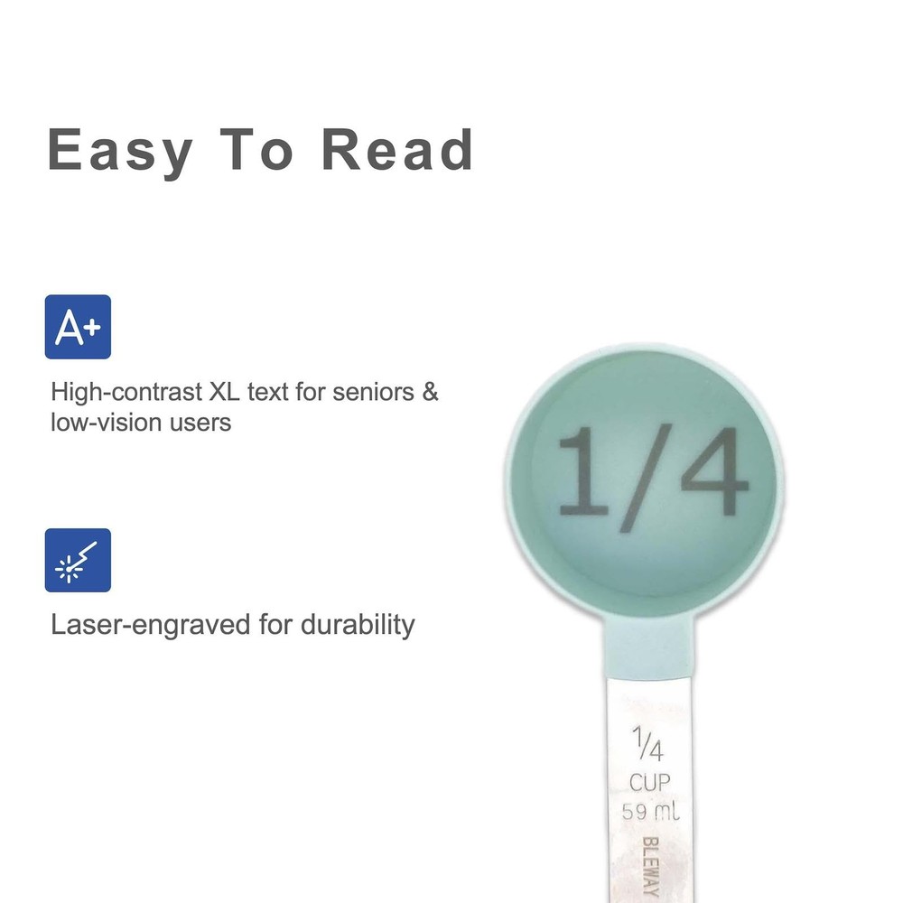 Easy to Read Measuring Cups & Spoons Set for Visually Impaired, Stackable Cup...