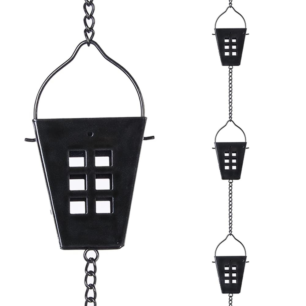 Square Rain Chain, 10 Ft Black Rain Gutter Chains with 12 Cups, Adjustable Ra...