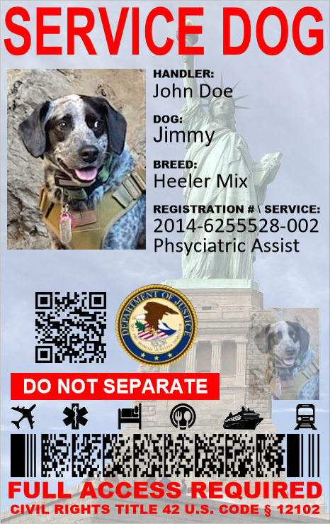 SERVICE DOG ID ADA CUSTOMIZABLE 1 SIDE ONLY PHYSICAL & DIGITAL CARD