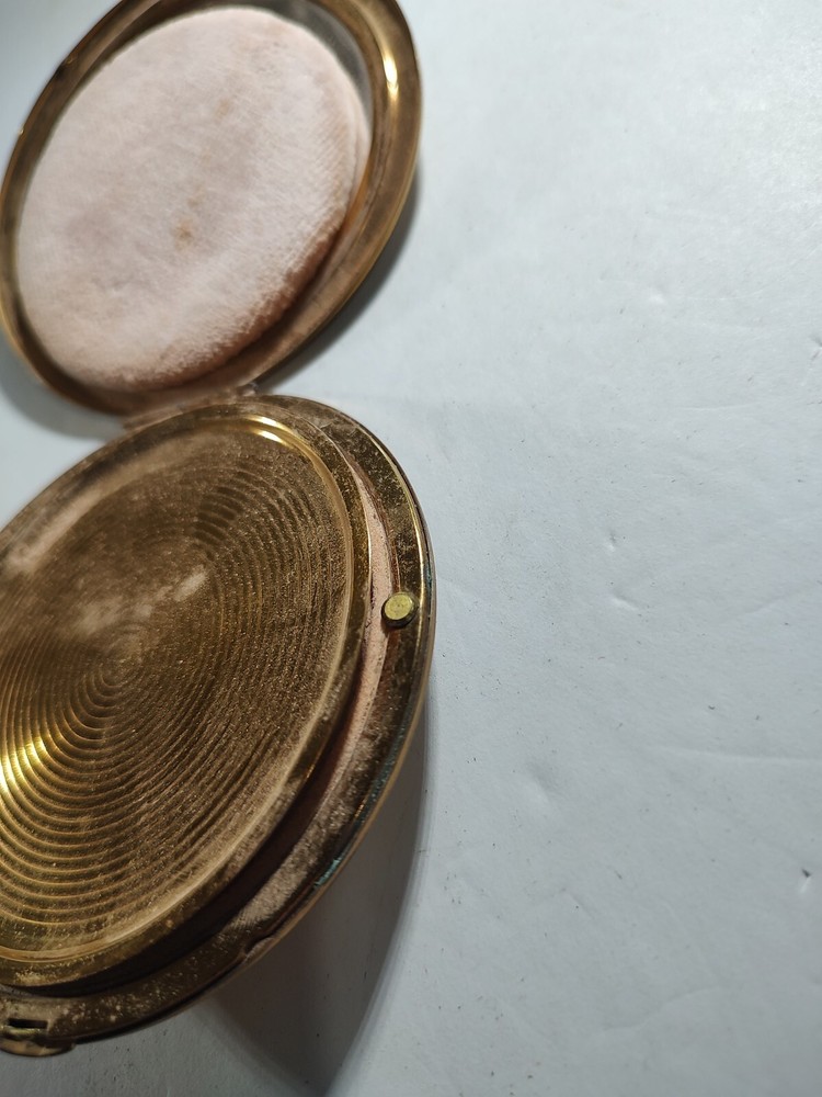 Vintage Makeup Powder Case Solid Brass with Engraved Lettering MCM