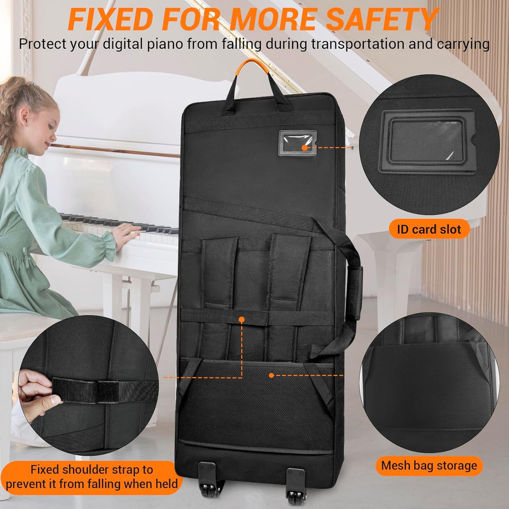 61-Key Keyboard Case with Wheels & Adjustable Shoulder Straps– Padded Rolling Gi