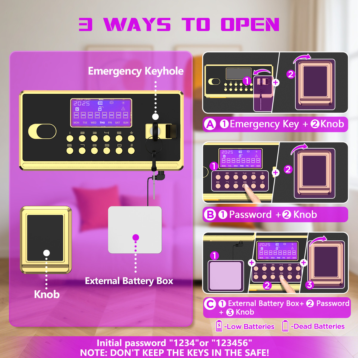 3.0 Cuft Safe Box with Digital Panel Home Security Money Jewelry Hotel Office
