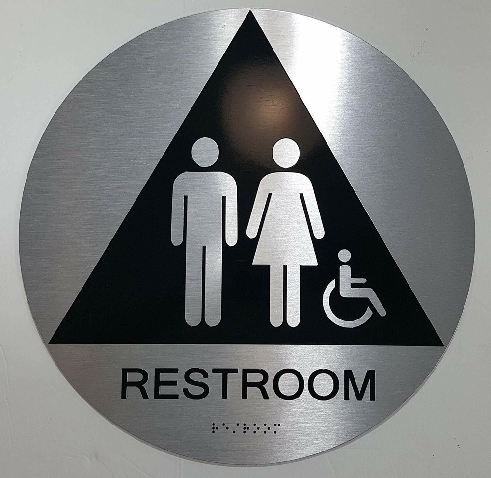 CA Unisex Restroom ACCESSIBLE Sign -( Brush Silver,12 Diameter)-REF24-1027