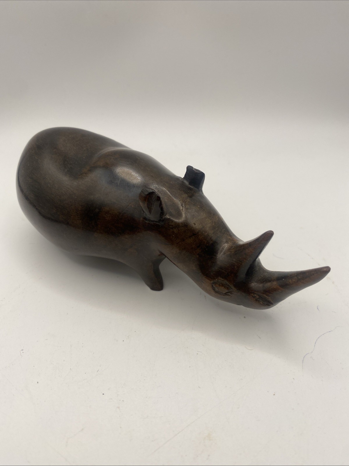 VTG African Hand Crafted Ebony Or Ironwood Rhinoceros Sculpture Figurine 6x2”