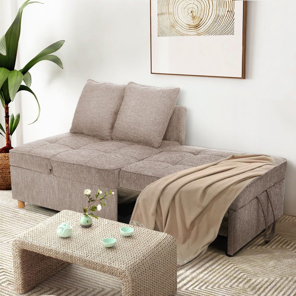 Folding Ottoman Sofa Bed Chair 4-in-1 Sleeper Sofa Adjustable Backrest+2 Pillows
