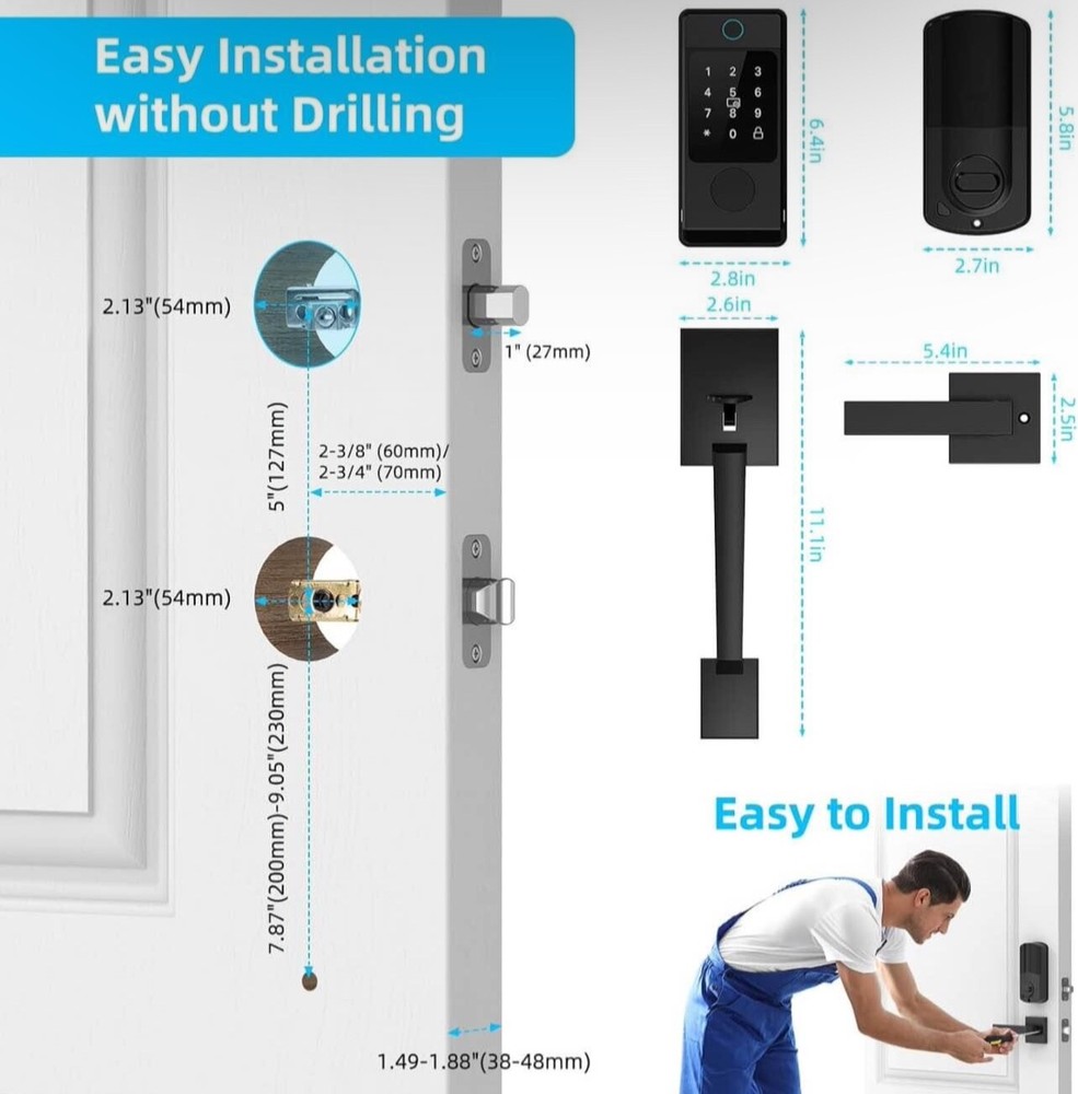 WiFi Smart Lock for Front Door, Keypad Door Handle Set with App Control