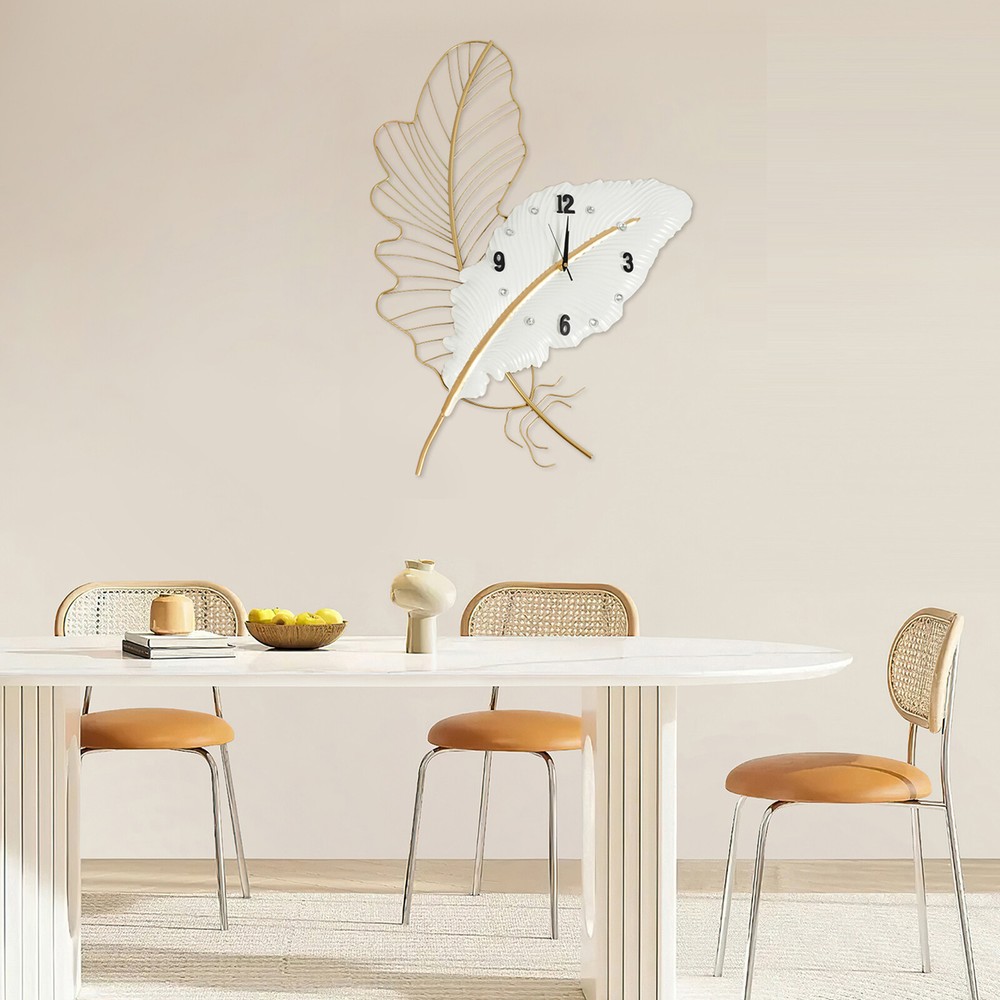 Large Wall Clock, Feather-shaped Wall Clock, Decorative Wall Clock for Home
