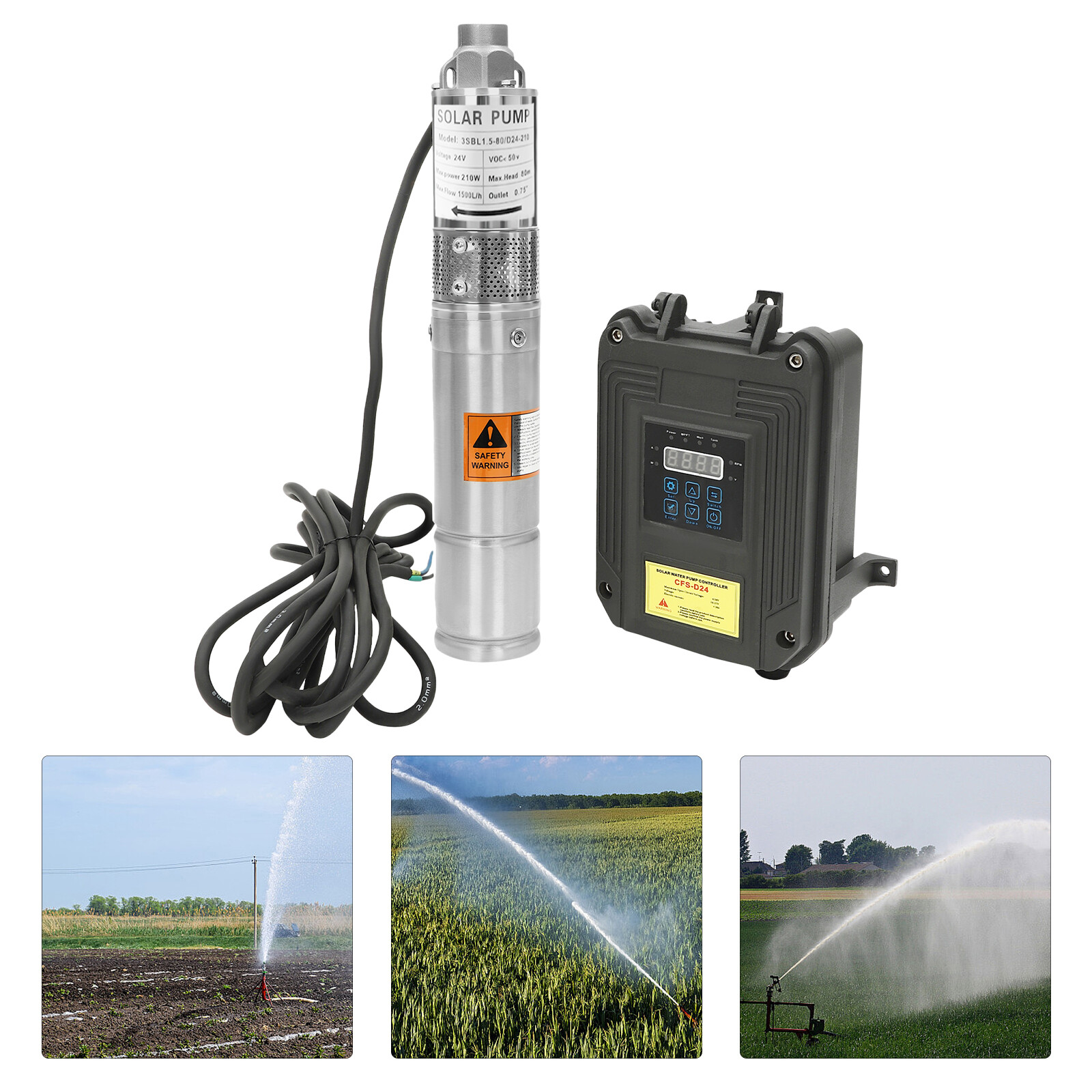 3" Solar Pump Submersible Pump Deep Well Bore Water Pump &MPPT Controller DC24V