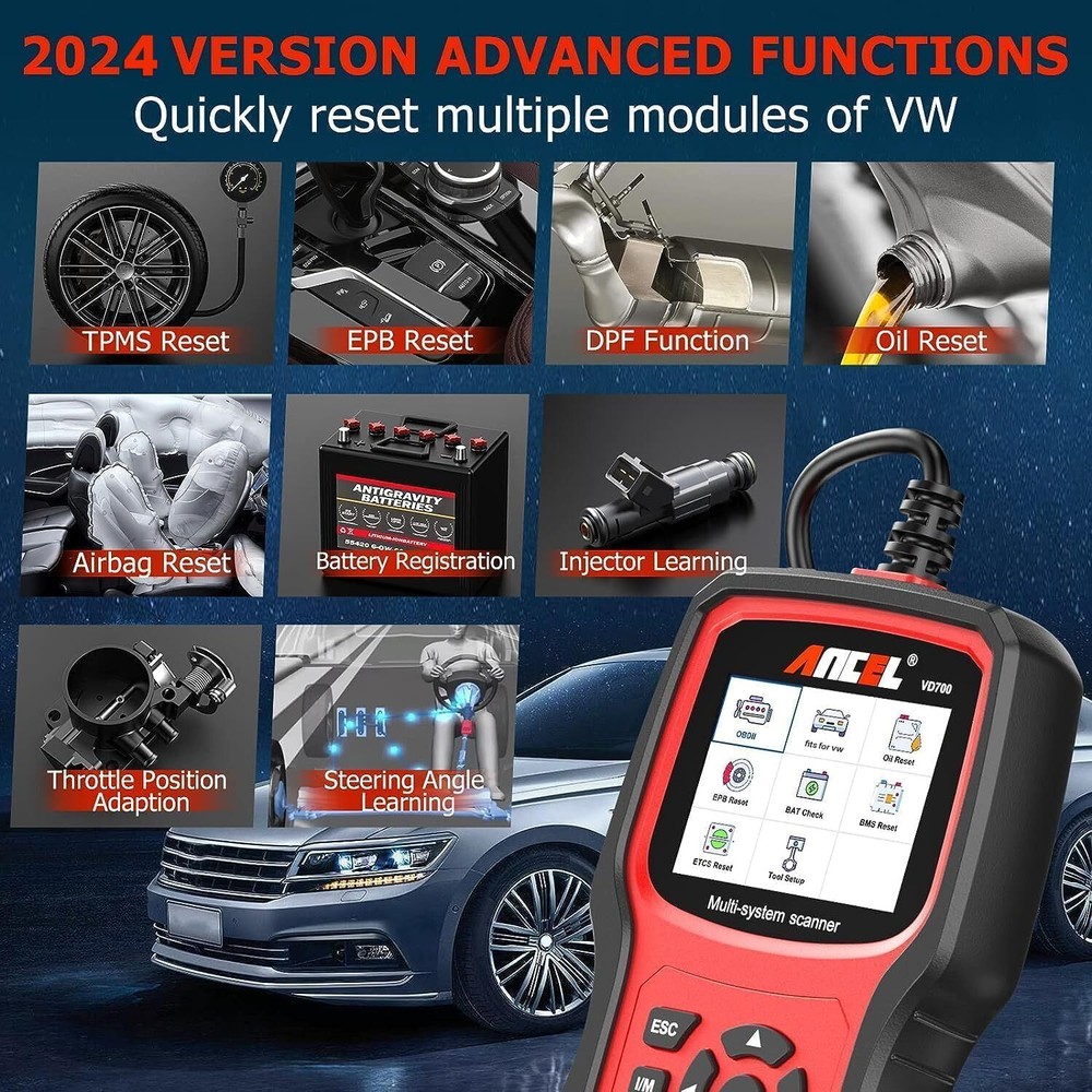 ANCEL ABS SRS EPB Oil OBD2 Scanner Diagnostic Tool Car Code Reader Fit For VW