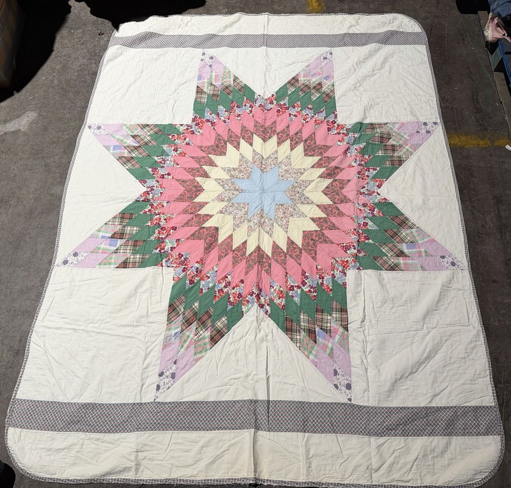 Vintage Patchwork Lone Star Multicolor Quilt 82X60