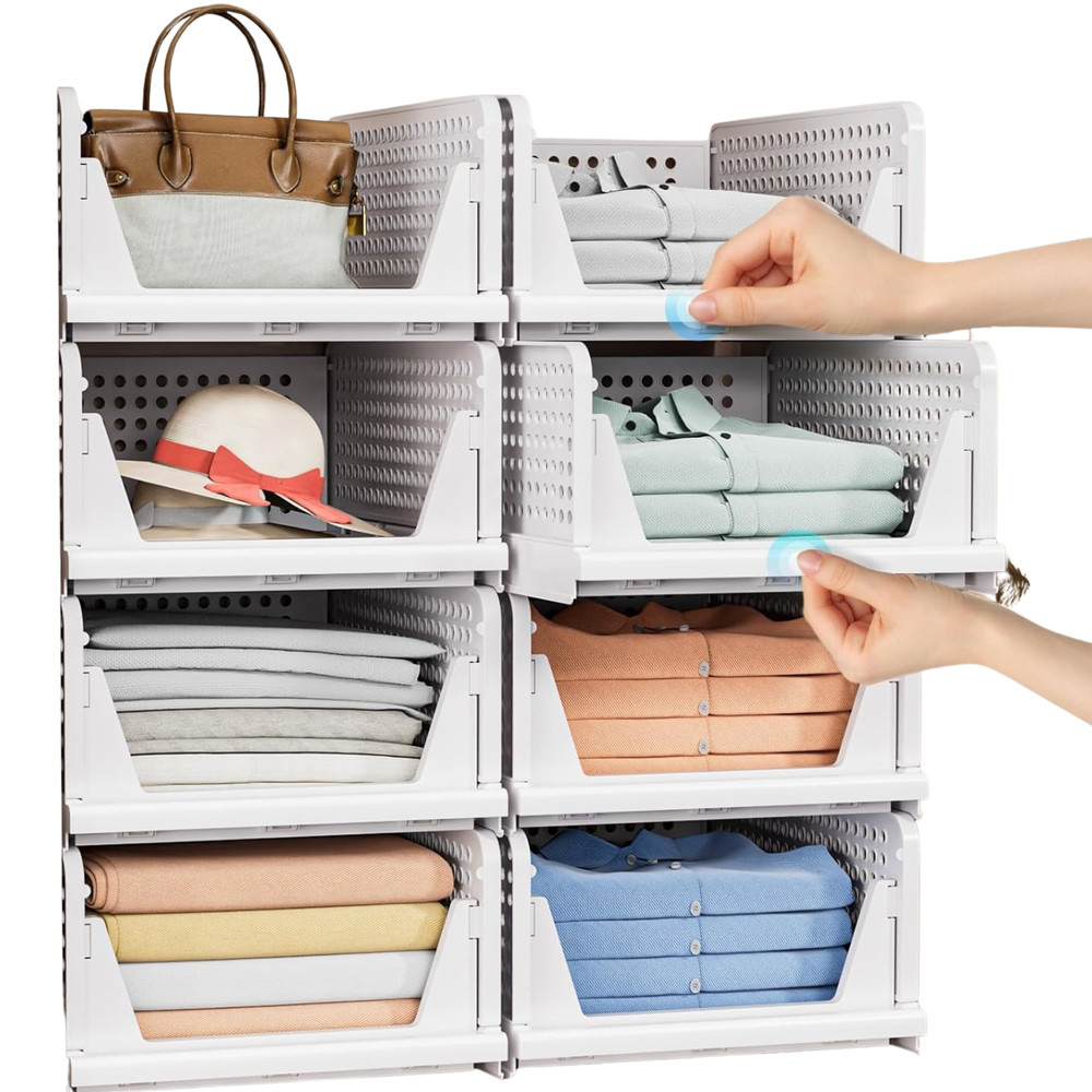 Stackable Storage Bins Clear Organizers for Pantry Closet Durable Home
