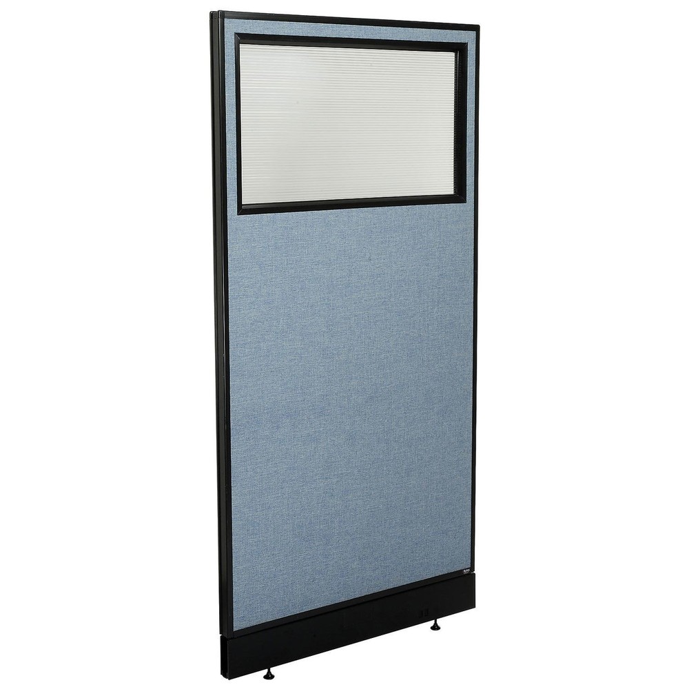 36-1/4"W x 76"H Office Partition Panel with Partial Window Raceway Blue