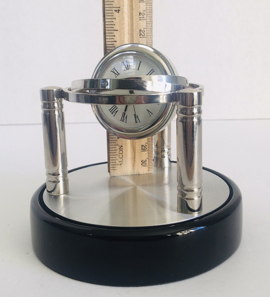 Spinning Gyro Silver Tone Quartz Desk Table Clock Unique