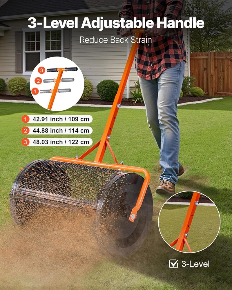 Durable Powder-Coated Peat Moss Roller with Adjustable T-Handle - 2.66 cu ft