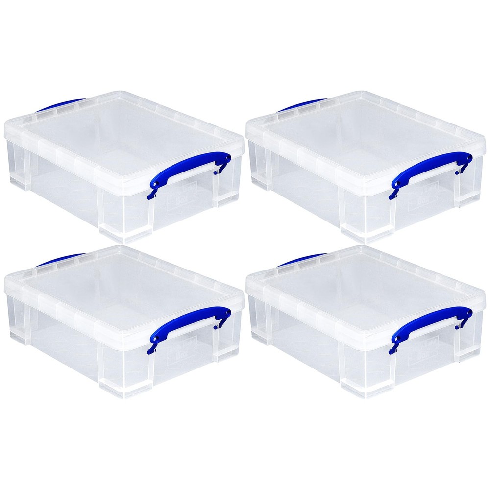 Really Useful Box 4 Pack Storage Bins, Clear Plastic Stackable Organizing Tot...