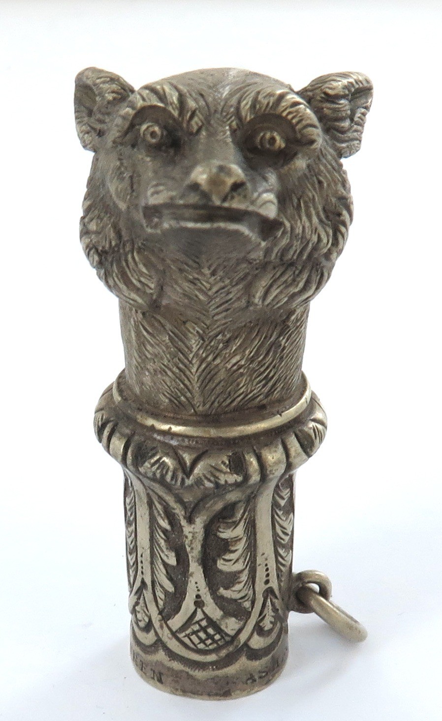 1800s Superb Fox Hunt Theme Riding Crop Finial by "Ashford, Maker to The Queen"