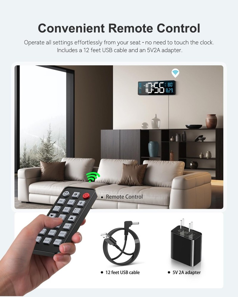 Digital Wall Clock, 16" Large Display Digital Clock with Night Light, Wall Cl...