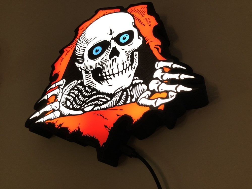 Powell Peralta Ripper Logo, 3D Printed LED Light Box, USB-C Power Cable