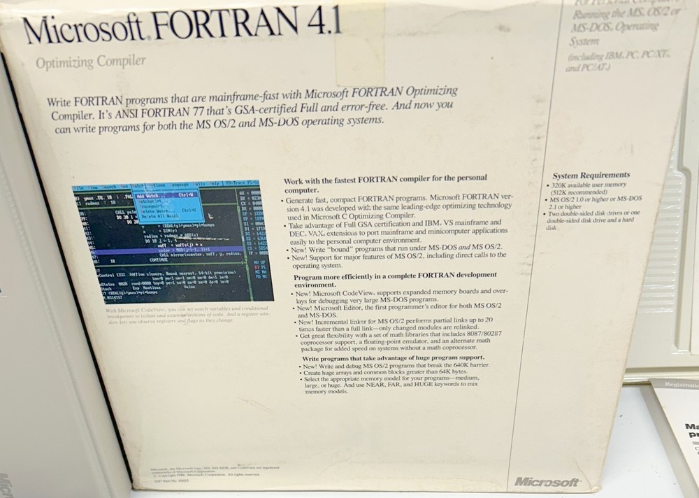 Microsoft Fortran Compiler Vrs 4.1 Includes Software Original Box